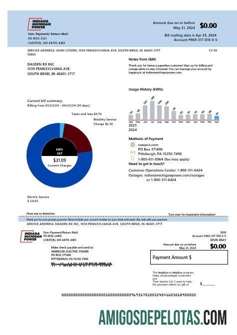 Para baixar modelo de conta de serviços públicos de eletricidade dos EUA Indiana em formatos Word e PDF
